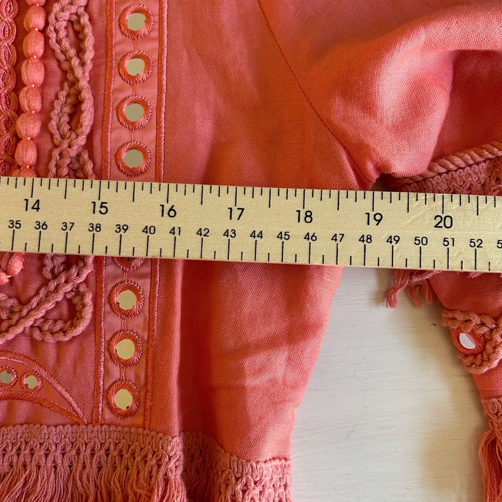 Boston Proper coral/orange jacket, reflective dots, fringe, unique. Womens S. - Picture 7 of 8